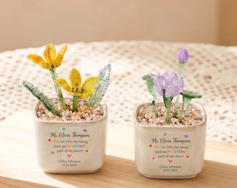 Personalisierter Geburtsmonat Blumentopf für Lehrer, Benutzerdefinierte Glasblüte Namensgeschenk, Danke Abschluss Schuljahr 2026 Mentor, Schreibtisch Tisch