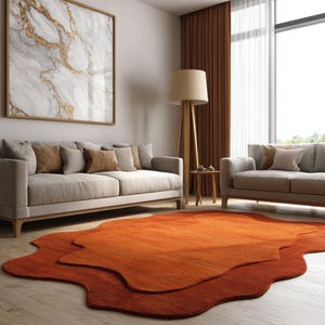 Hand-Tufted Burnt Orange Wool Rug: Modern Irregular Area Carpet