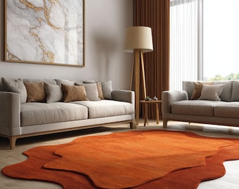 Burnt Orange Abstract Organic Shape Rug – Modern Living Room Carpet, Contemporary Bedroom Decor