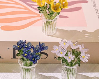 Glasblumenstrauß - Mini-Blumenfigur, Glaskunst-Tischdekoration, Geburtsblumenskulptur, Wohnkultur Geschenk für Mutter und Freunde