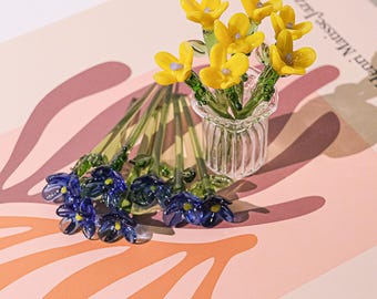 Glass Flower Sculpture,Hand Blown Spring Flower,Glass Flower Bouquet, Home Decor, Personalized Gifts,Gift For Her, Blue Flowers,Thanksgiving
