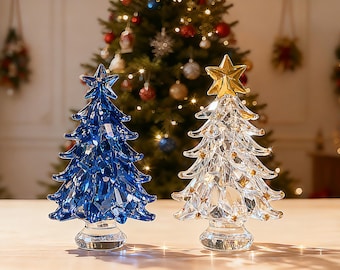 Handgemaakte gebrandschilderd glas miniatuur kerstbomen, verlichte glazen kerstbomen, kerstversieringen glazen boomdecoratie, vakantiecadeau