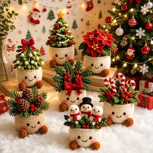 Handgehäkelter Weihnachtsblumentopf, Tischdekoration, Weihnachtsgeschenk, Geschenk für Sie
