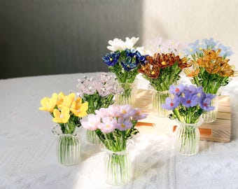 Sculpture de fleurs en verre faite main, bouquet de fleurs en verre, décoration d'intérieur, cadeaux personnalisés, cadeau d'anniversaire et de mariage, cadeau pour elle