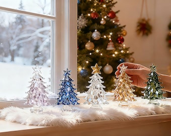 Handgemaakte gebrandschilderd glas miniatuur kerstbomen, verlichte glazen kerstbomen, kerstversieringen glazen boomdecoratie, kerstcadeau