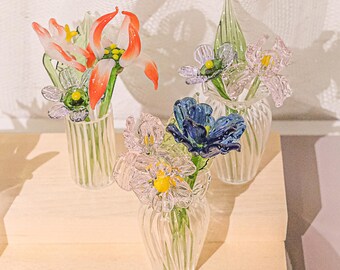 Glass Birth Month Flower, Birth Flower Gift, Hand Glass Flower Sculptures, Glass Flower Bouquet, Birthday Christmas Gifts for Her Mom, Decor