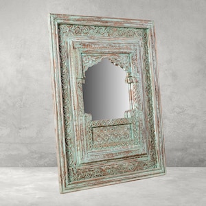 Divine Wooden Mirror Frame - Handcrafted Indian  Design Wood Furniture - Carved Berber Mirror