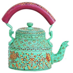 Vibrant Hand-Painted Aluminum Tea Kettle - Traditional Design, Stunning Colors