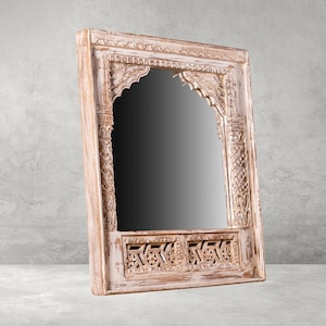 Divine Wooden Mirror Frame - Handcrafted Indian  Design Wood Furniture - Carved Berber Mirror