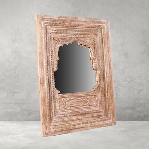 Divine Rustic white Wooden Mirror Frame - Handcrafted Indian  Design Wood Furniture - Carved Berber Mirror