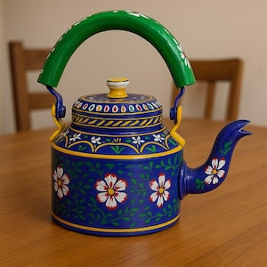 Vibrant Hand-Painted Aluminum Tea Kettle - Traditional Design, Stunning Colors