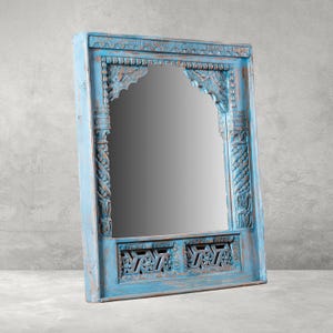 Divine Wooden Mirror Frame - Handcrafted Indian  Design Wood Furniture - Carved Berber Mirror