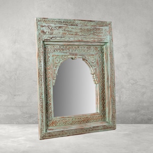 Divine Wooden Mirror Frame - Handcrafted Indian  Design Wood Furniture - Carved Berber Mirror