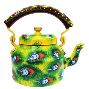 Vibrant Hand-Painted Aluminum Tea Kettle - Traditional Design, Stunning Colors