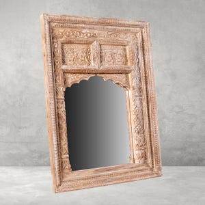 Divine Wooden Mirror Frame - Handcrafted Indian  Design Wood Furniture - Carved Berber Mirror