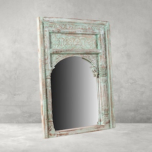 Divine Wooden Mirror Frame - Handcrafted Indian  Design Wood Furniture - Carved Berber Mirror