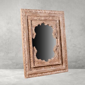 Divine Wooden Mirror Frame - Handcrafted Indian  Design Wood Furniture - Carved Berber Mirror