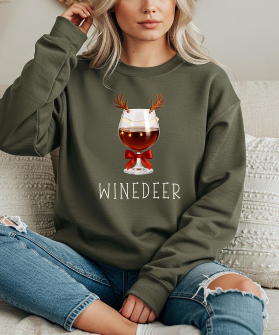 Winedeer Reinbeer Sweatshirts, lustige Weihnachtspullover, Weihnachts-Sweatshirt, Paare Pullover, Rentier-Sweatshirt, Passende Pullover