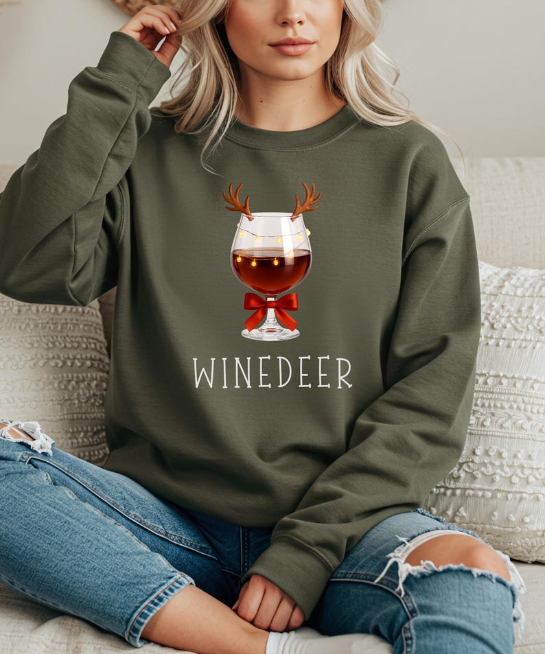 Winedeer Reinbeer Sweatshirts, lustige Weihnachtspullover, Weihnachts-Sweatshirt, Paare Pullover, Rentier-Sweatshirt, Passende Pullover image 1