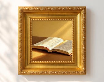 Mini Window Reading Nook Painting, Golden Light Rays Art, Cozy Reading Nook Canvas Wall Art, Open Book In Window Decor, Classic Home Decor