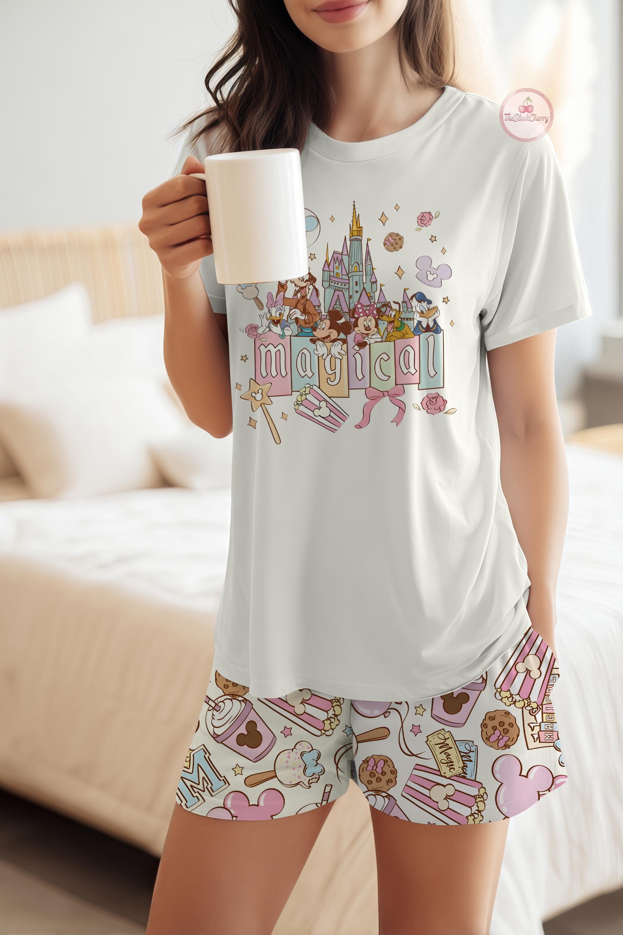 Discover Disney Pastel Park Snacks Bow Pajama Set, Mickey Pajamas Set, Cute Pastel Pajamas, Disneyland Apparel, Disney Vacation, Gift for Her