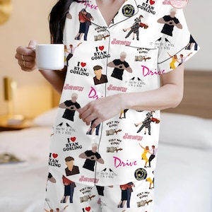 Ryan Gosling Pajama Set, Movie Star Loungewear for Women, Ryan Gosling Fan Gift, Cozy Sleepwear, Celebrity Merch, Birthday Gift for Her AllOver Short-Sleeve