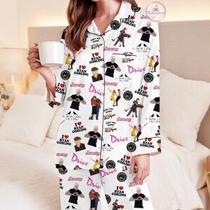 Ryan Gosling Pajama Set, Movie Star Loungewear for Women, Ryan Gosling Fan Gift, Cozy Sleepwear, Celebrity Merch, Birthday Gift for Her All-Over Long-Sleeve