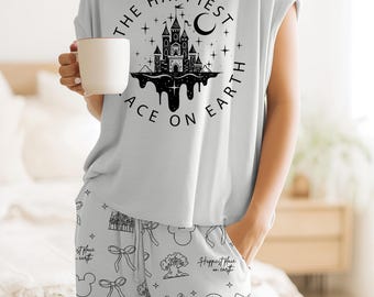 Happiest Place On Earth Pajama Set, Disney Pajama Set, Mickey Pajamas, Disney Lovers Loungewear, Magic Kingdom Sleepwear, Mickey and Minnie