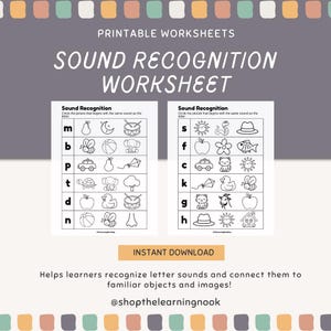 Hoja de trabajo de sonidos iniciales / Reconocimiento de sonidos de letras imprimible / Actividad fonética para preescolar y jardín de infantes