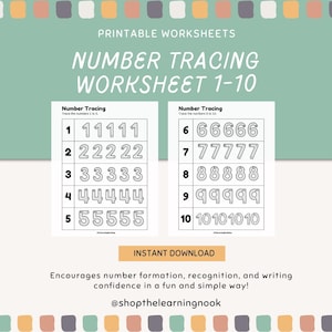 Number Tracing Worksheet 1-10 | Preschool and Kindergarten Printable | Learn to Write Numbers