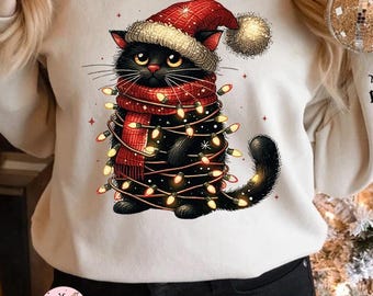Meowy & Bright Cat PNG : Clipart drôle de Noël (téléchargement numérique
