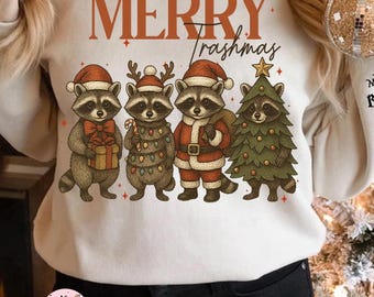 Mapache de Feliz Navidad PNG: Diseño de sublimación navideño divertido (Descarga digital)