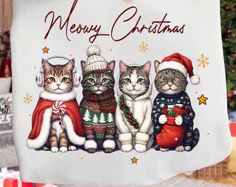Chats de Noël miaous PNG, clipart vacances (téléchargement numérique)