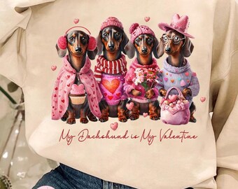 Sudadera de San Valentín con diseño de perro salchicha, regalo para amantes de los perros salchicha