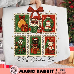 Christmas Stamps PNG,Cute Christmas Png,Xmas Holiday Png,Santa Goose Png,Christmas Shirt,Funny Santa Cat Skeleton Elf Clipart