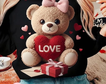 Valentine Teddy Bear PNG, Coquette Heart Design (Digital Download)