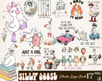 Silly Goose PNG Clipart Bundle, Retro Goose Designs (Digital Download)
