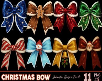 Weihnachtsschleife PNG Bündel: Retro Feiertage Designs (Digitaler Download)