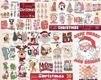 Mega Bundle di Clipart natalizi retrò, divertenti disegni PNG natalizi (download digitale)