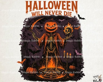 Halloween Pumpkin Skeleton PNG: Spooky Horror Design (Digital Download