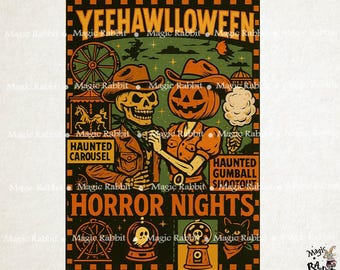 Yeehawlloween PNG: Cowboy Skelett Kürbis Tanz Clipart (digitaler Download