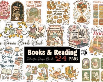 Book Lover PNG Sticker Bundle, Book Club Sublimation Designs (Digital Download)