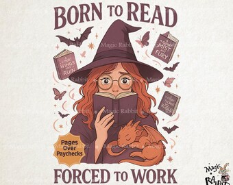 Bücherwurm Hexe, die Drachenkunst liest: Fantasy Print PNG (Digitaler Download