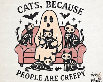 Lustige Halloween Katze Geist PNG: Gruseliges Skelett Design (Digitaler Download