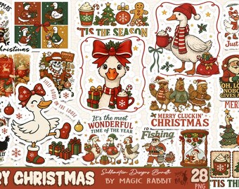 Weihnachtsgans PNG Bündel, lustiges Weinlese-Weihnachten Clipart (digitaler Download)