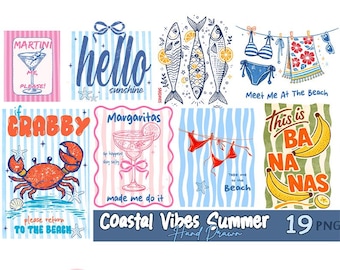 Coastal Sommer PNG Bundle Beach Vibes Sublimationsset 19 Designs