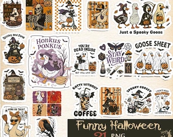 Funny Halloween PNG Clipart Bundle: Spooky Goose, Cat, Coffee Designs (Personal Use Only)