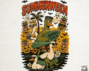 Summerween Duck Digital Print – Funny Halloween Beach Art,Spooky Summer Halloween Sublimation png, Funny Halloween Png, Vintage Summer png