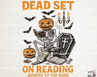 Scheletro amante dei libri di Halloween PNG: ClipArt spettrale e libresca (download digitale)