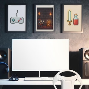 ピクセルゲームウォールアートバンドル – 印刷可能なポスター5枚セット – 16x20インチ デジタルダウンロード – ゲームルームのレトロなピクセル装飾